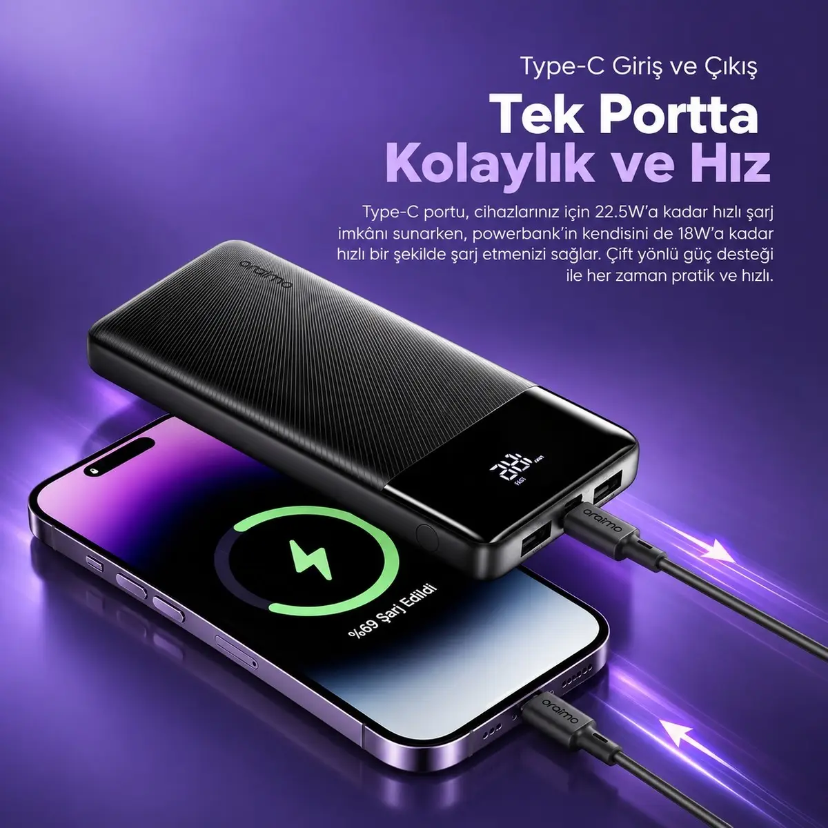Oraimo 10000 Mah 22.5W Powerbank OPB-7100Q Speed Black