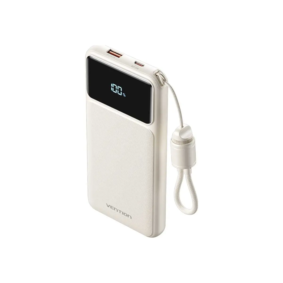 Vention 10000MAH 22,5W Kendinden Askı-Kablolu Dijital Ekranlı Hızlı Powerbank Beyaz