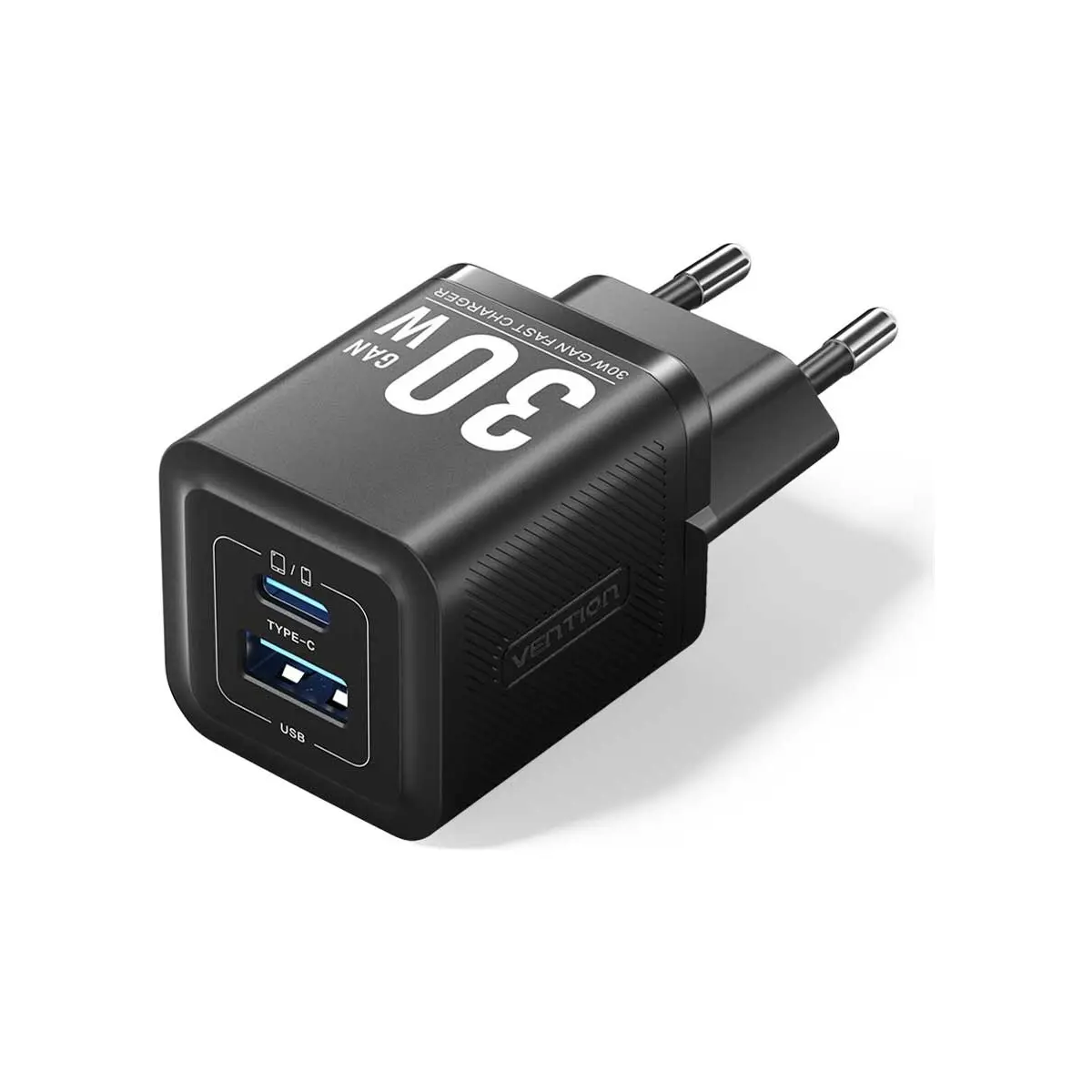 Vention 30W Gan Çift Çıkışlı (1xusb-C 30W + 1xusb-A 30W) Hızlı Şarj Cihazı iPhone Uyumlu - Feq Siyah