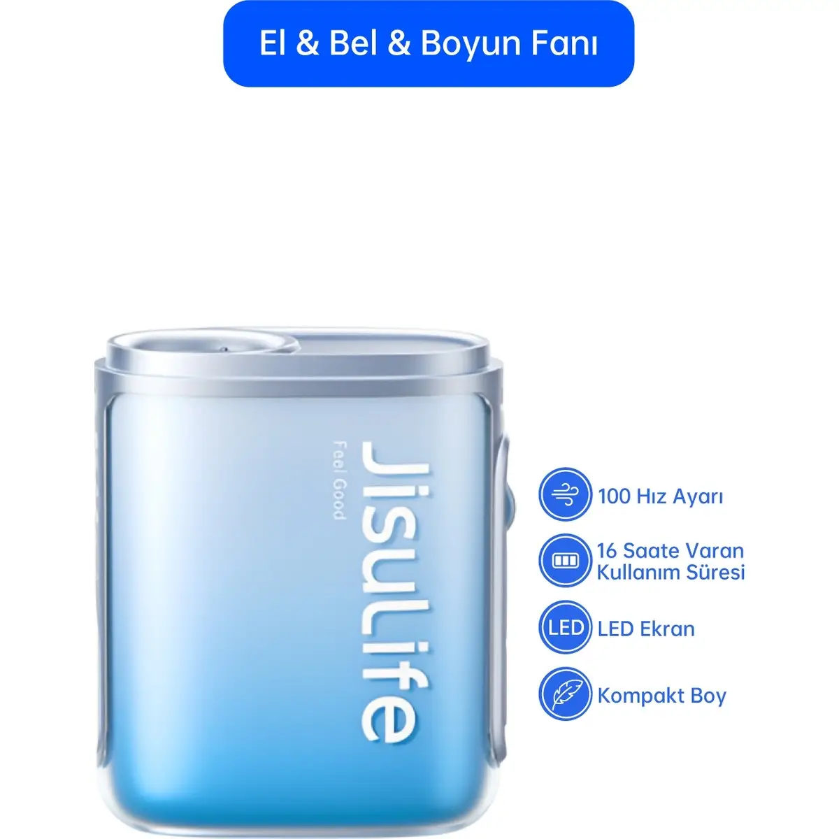 Jisulife Boyun Fanı 5000 Mah Ayarlanabilir Hız Özellikli El ve Bel Fanı Mavi