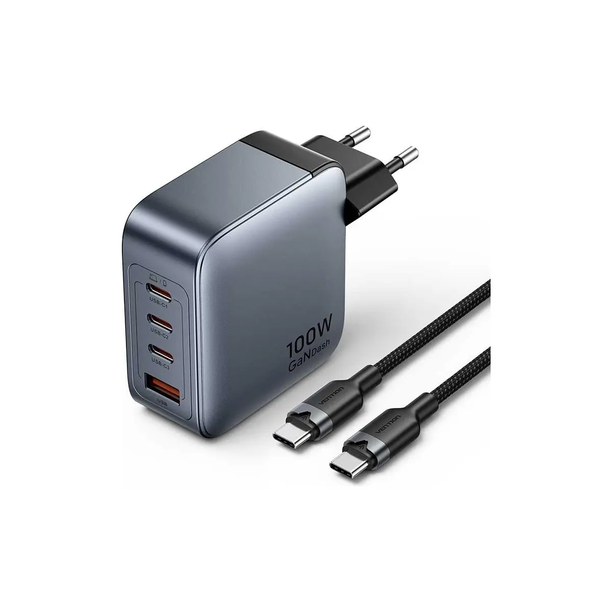 Vention Dash (Tz-Fet) 100W Gan 5.0 4-Portlu Hızlı Şarj Cihazı (3xusb-C + 1xusb-A) Siyah