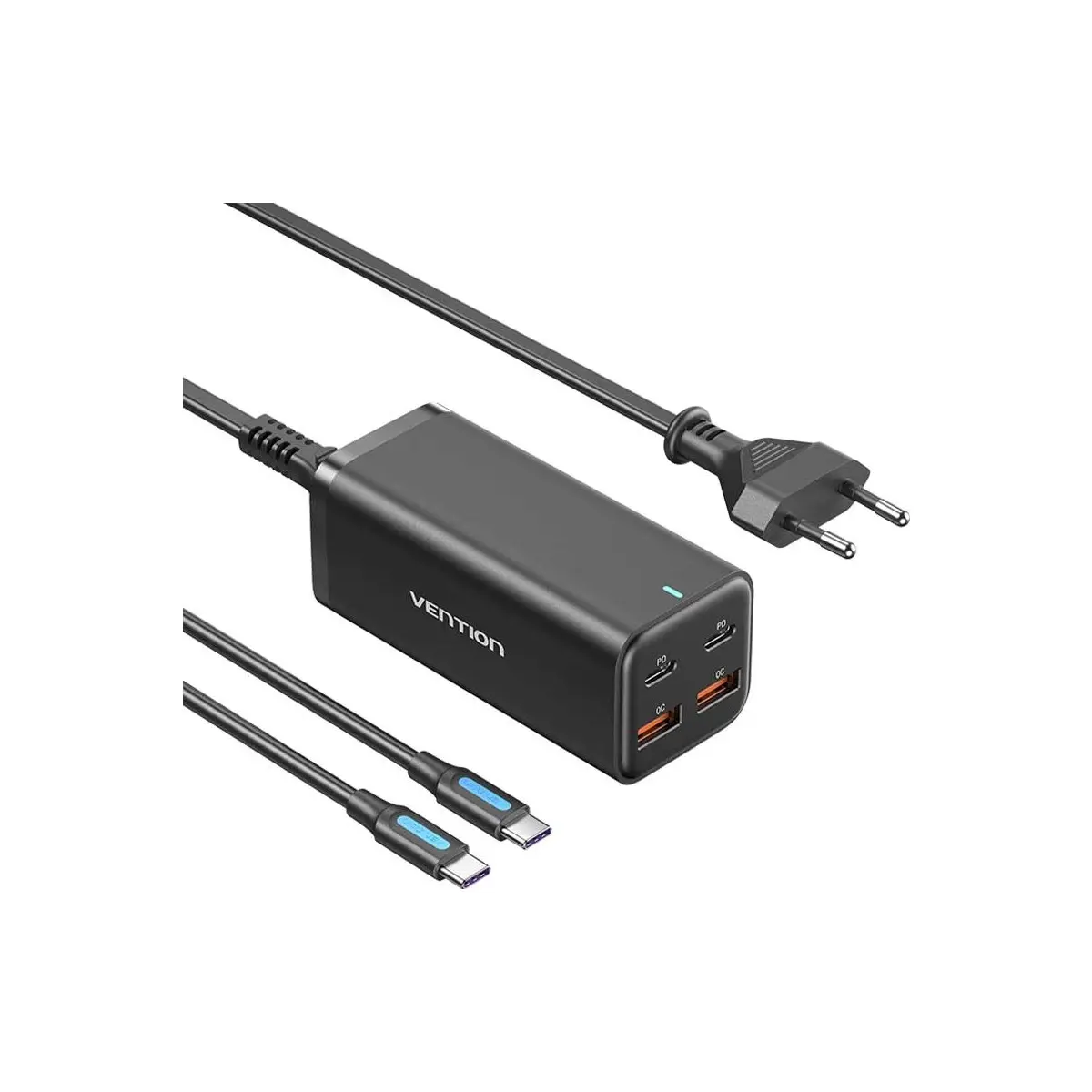 Vention (Fbs) 100W Gan 4-Portlu Masaüstü Hızlı Şarj Istasyonu (2xusb-C + 2xusb-A) Siyah