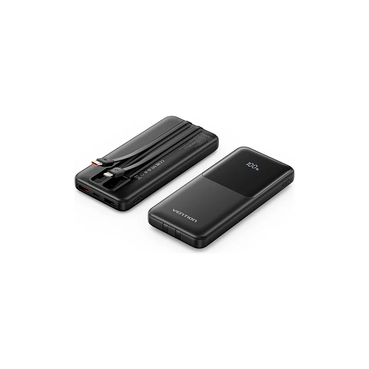 Vention Fho 10000MAH 22,5W Dahili Çift Kablolu Hızlı Powerbank - Siyah