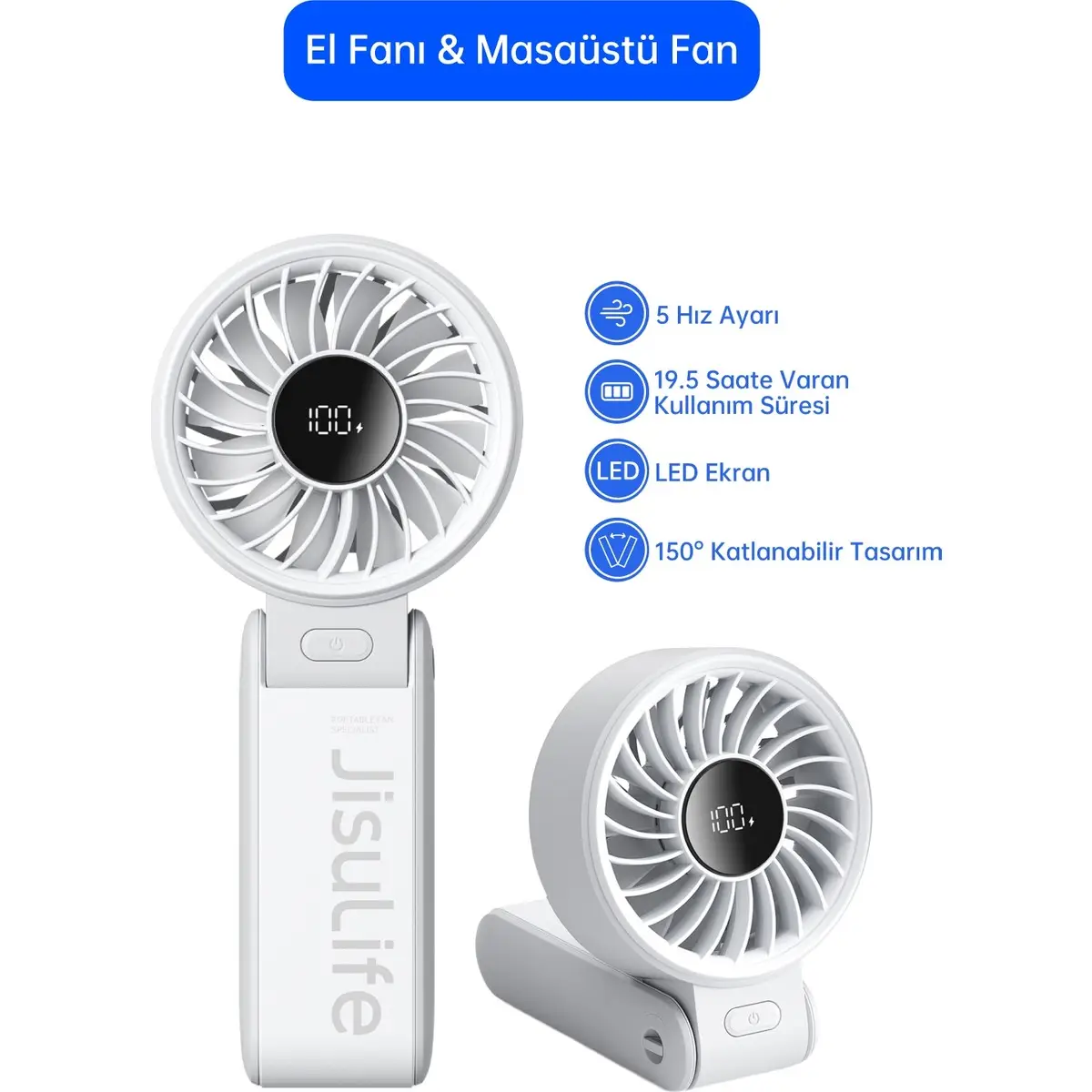 Jisulife Handheld Fan Life 7 El Fanı & Masaüstü Fan 5000 Mah Beyaz