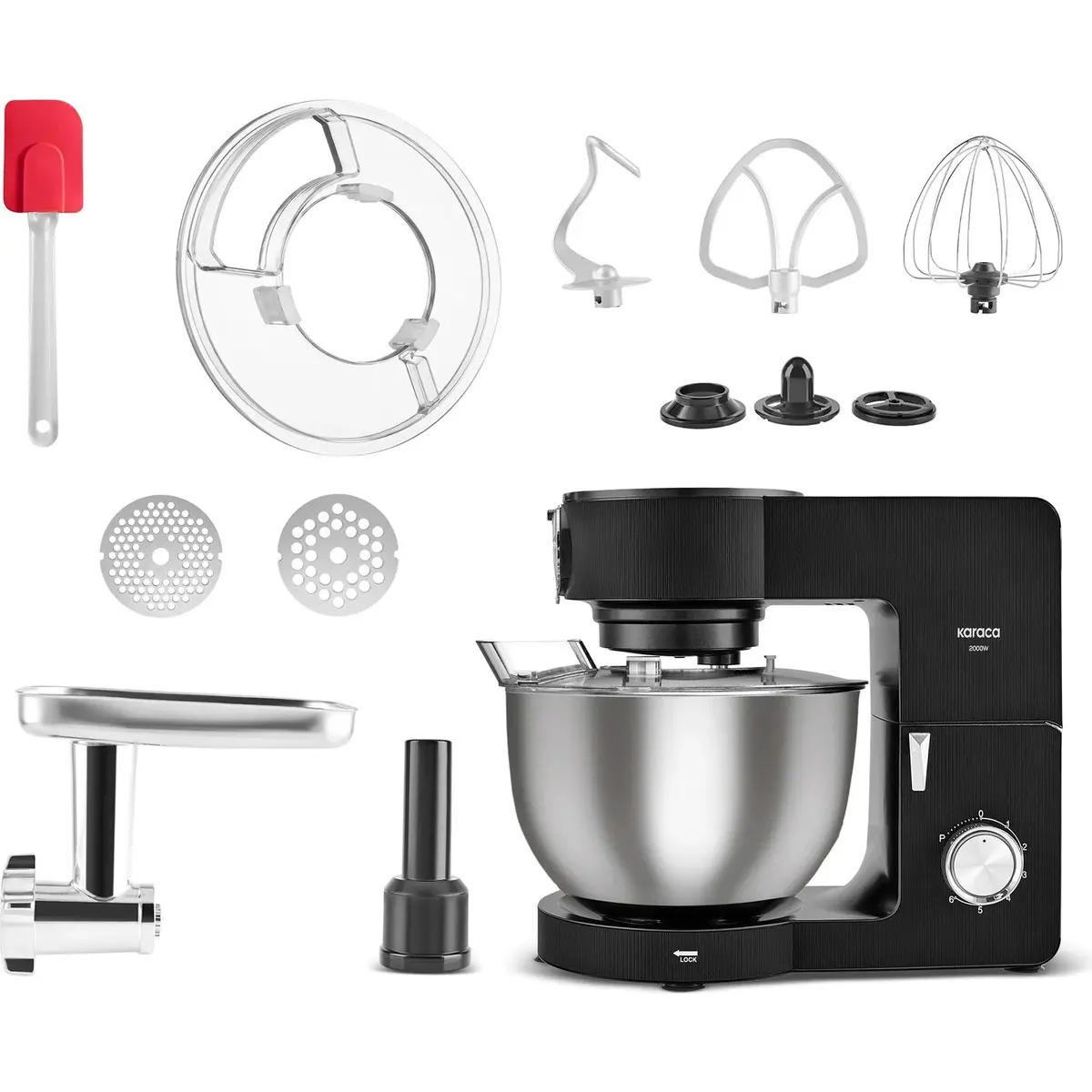 Karaca Multichef Ultra 2000 Watt 8 Litre Stand Mikser Black (Kıyma Çekme/sucuk-Sosis/içli Köfte Aparatlı)
