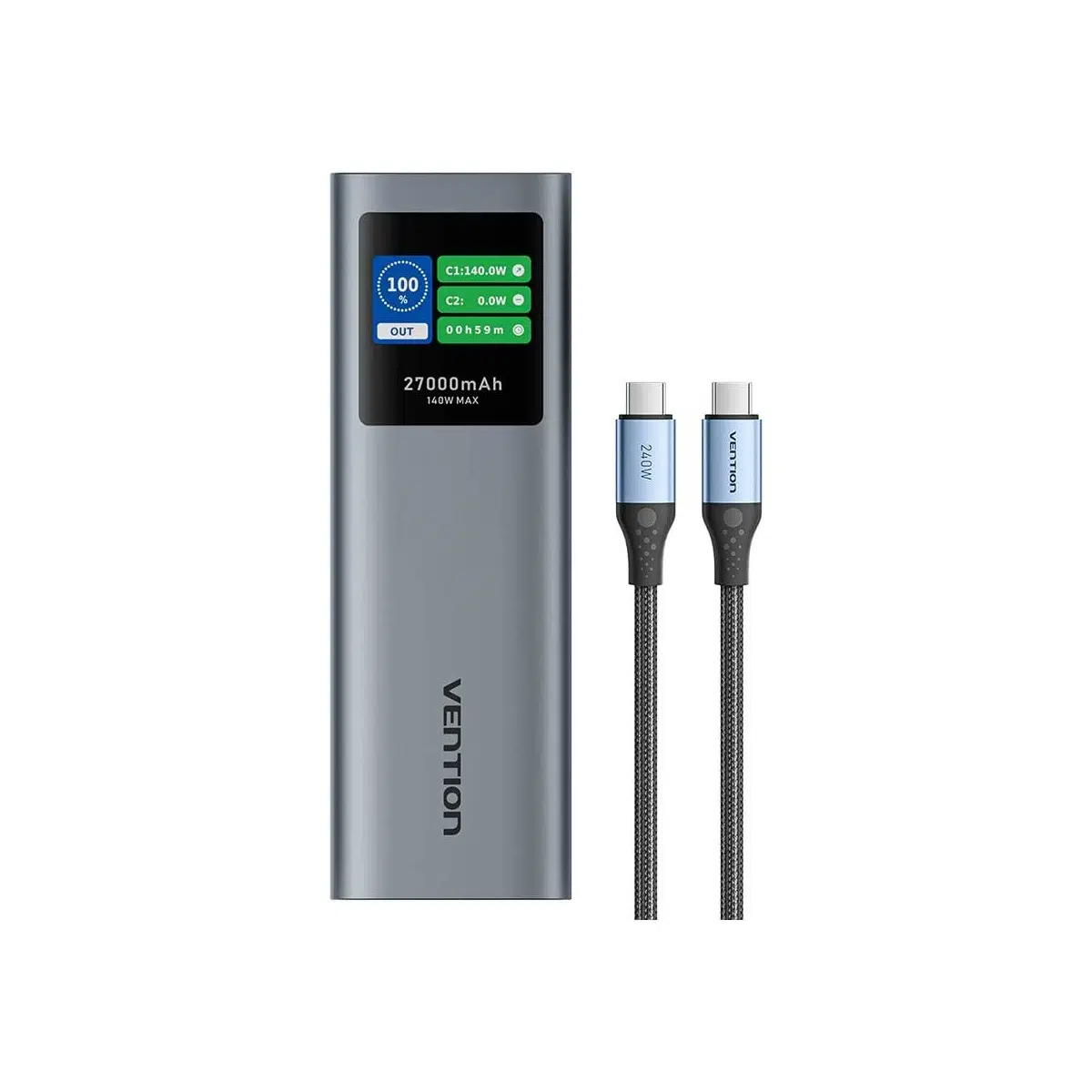 Vention Powerhive Serisi 27000MAH 140W Powerbank LED Ekranlı 3 Çıkışlı (2xusb-C + 1xusb-A) Hızlı Şarjlı Gri