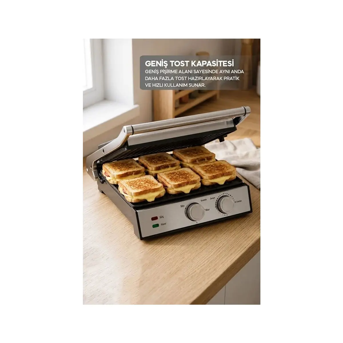 Sinbo SSM-2598 Izgara ve Tost Makinesi 2000W Döküm Plakalı Ayarlanabilir Isı ve Zaman Kontrollü