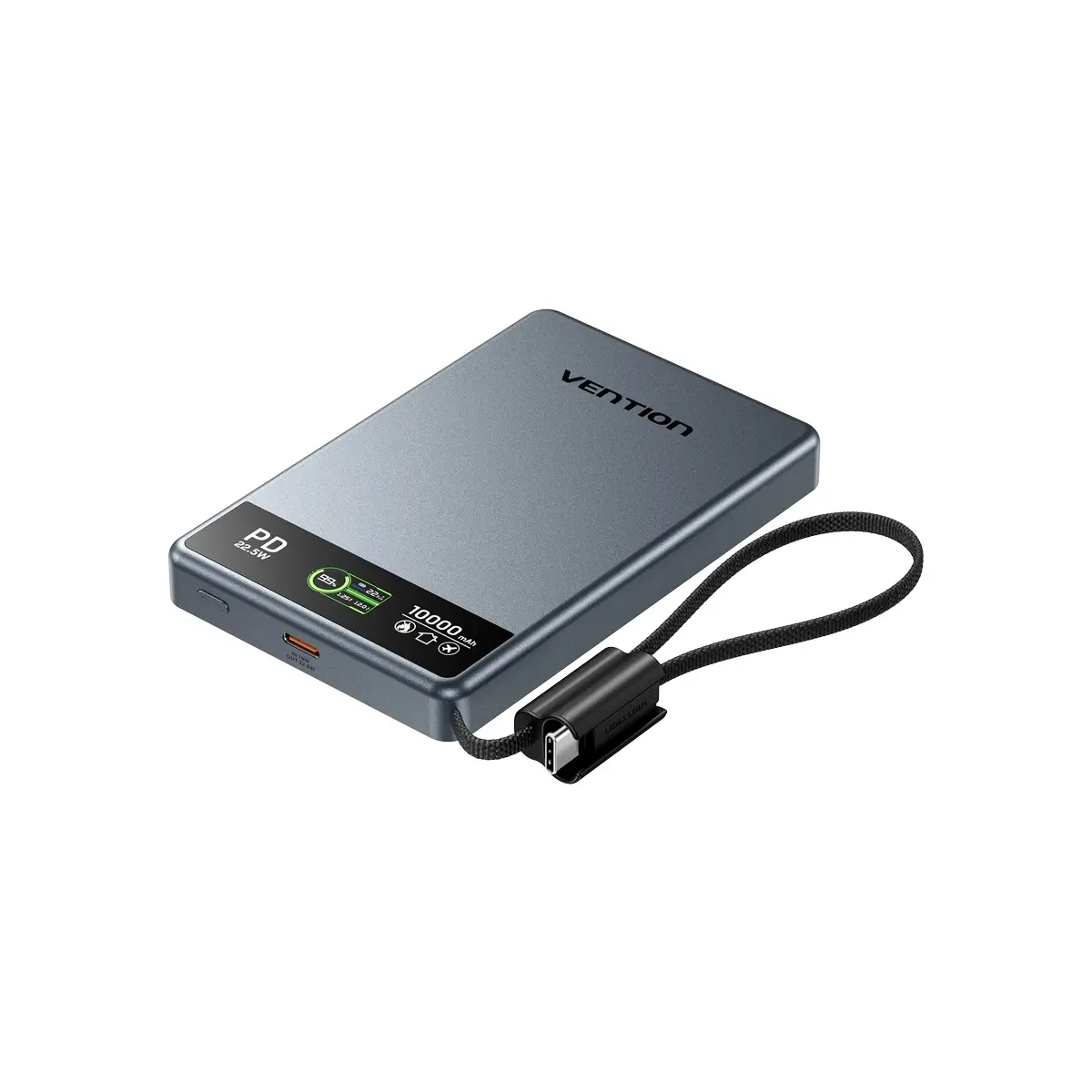 Vention Ultra Slim Serisi 10000MAH 15W Manyetik Kablosuz Tft Ekranlı Taşınabilir Şarj Cihazı Powerbank Gri